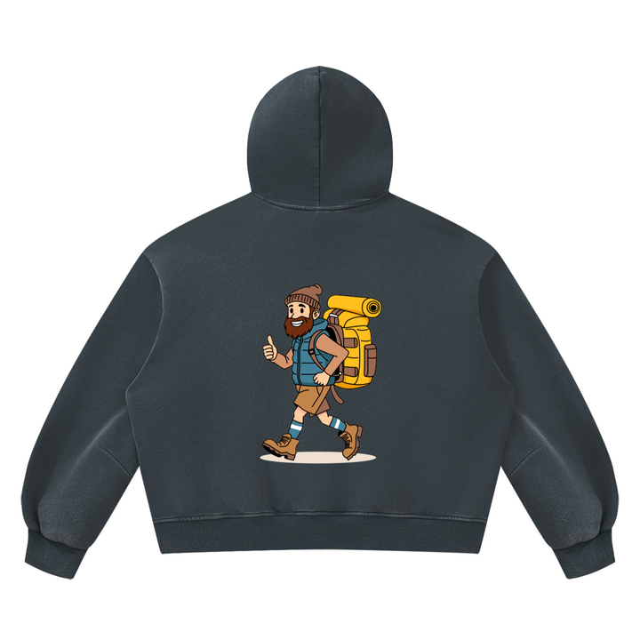 hiking lover Vintage Wash Boxy Fleece Hoodie