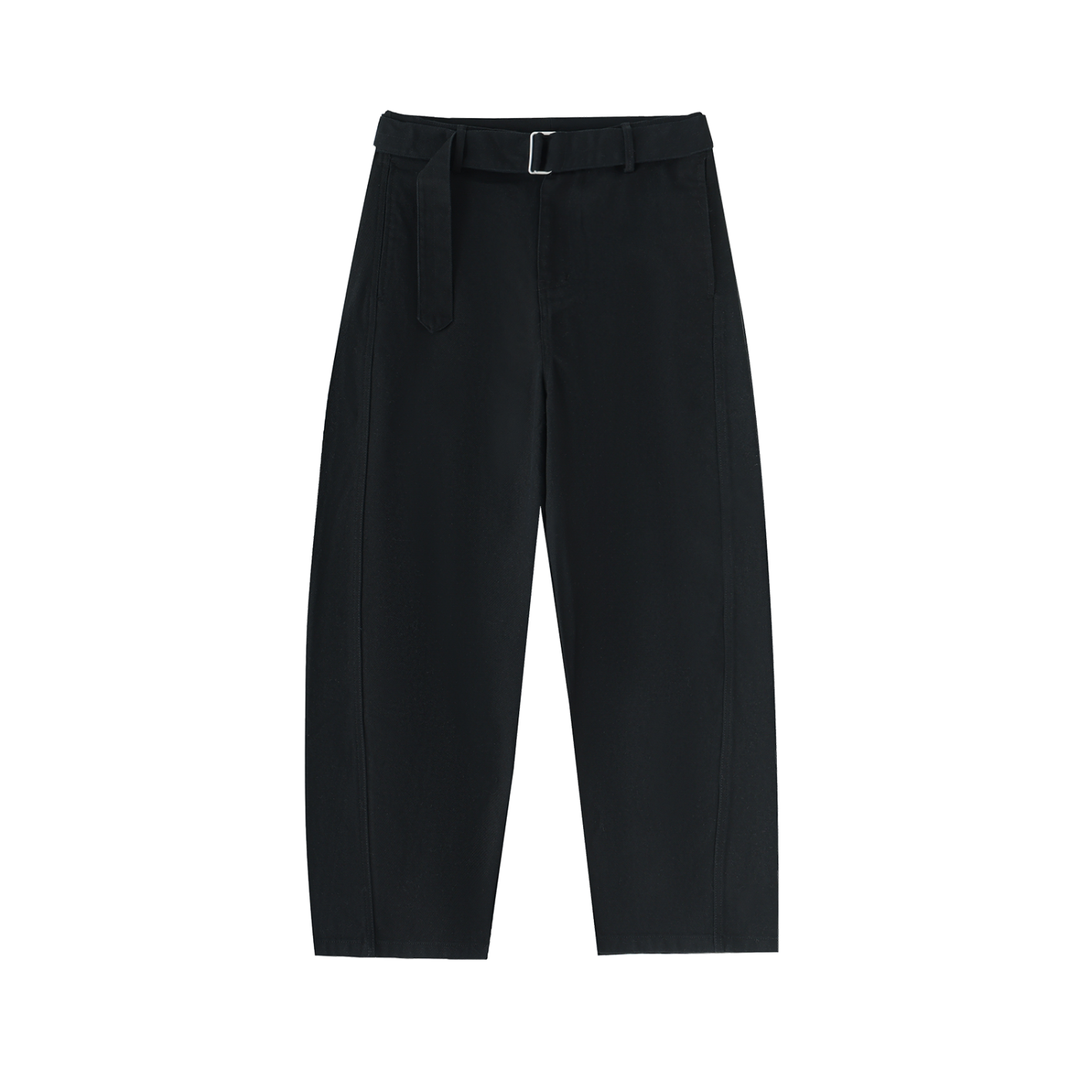 WOMEN PENT Belted Barrel-leg Chino Pants