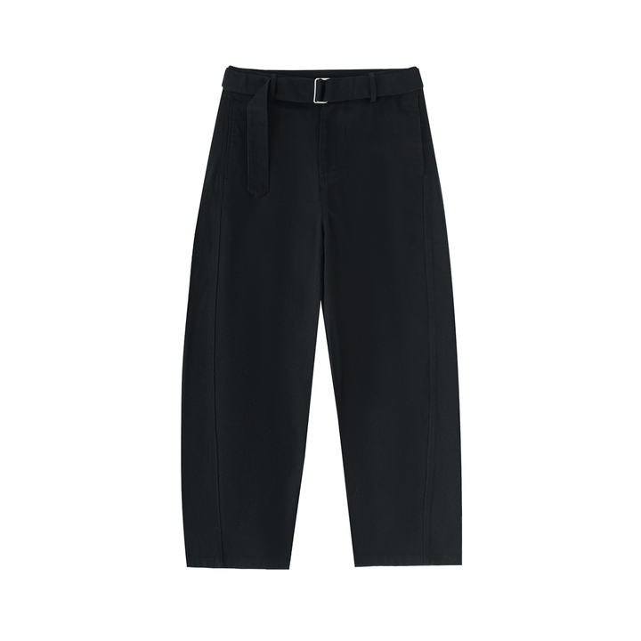 WOMEN PENT Belted Barrel-leg Chino Pants