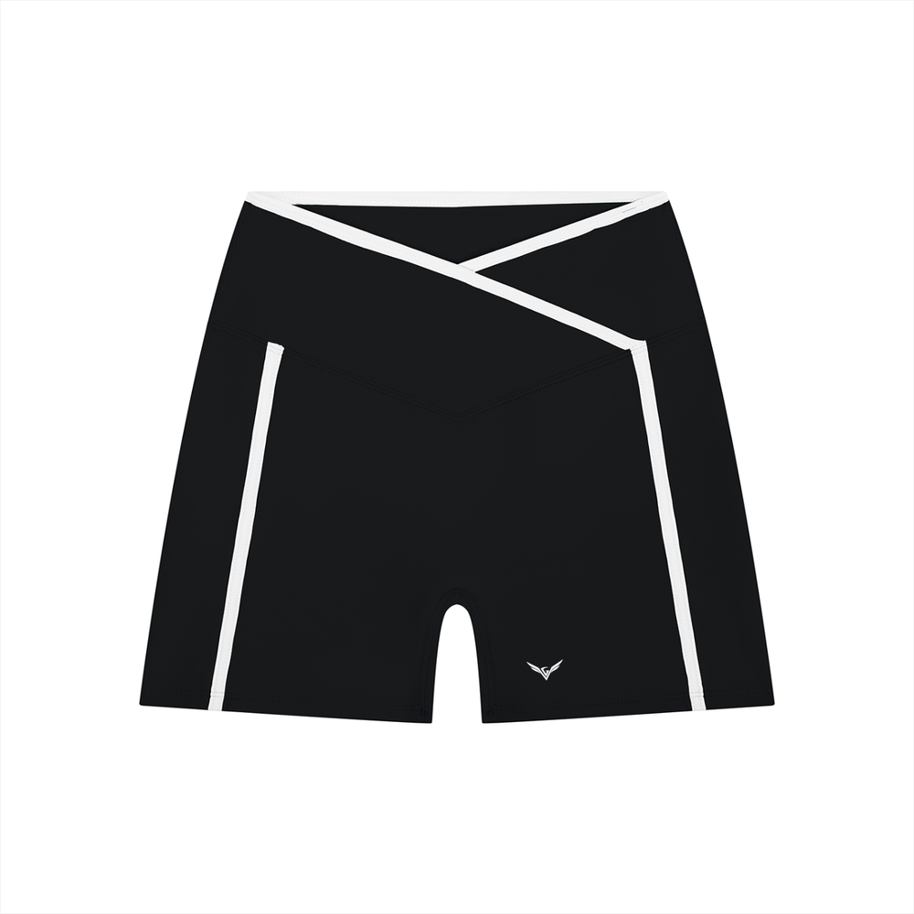 GALOVTE Colour-Block High-Rise Yoga Shorts in Black, flat lay.