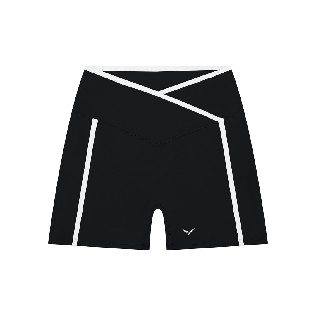 GALOVTE Colour-Block High-Rise Yoga Shorts in Black, flat lay.