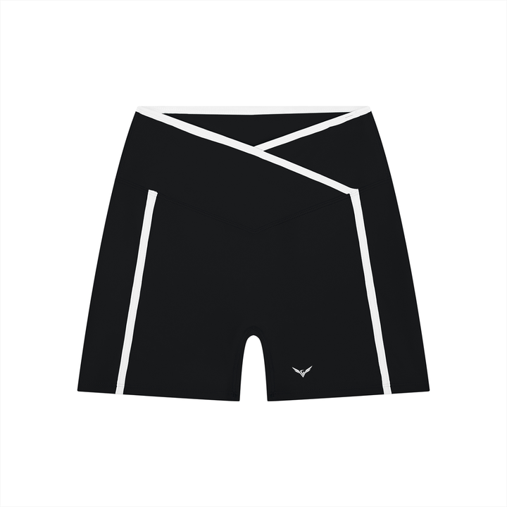 GALOVTE Colour-Block High-Rise Yoga Shorts in Black, flat lay.