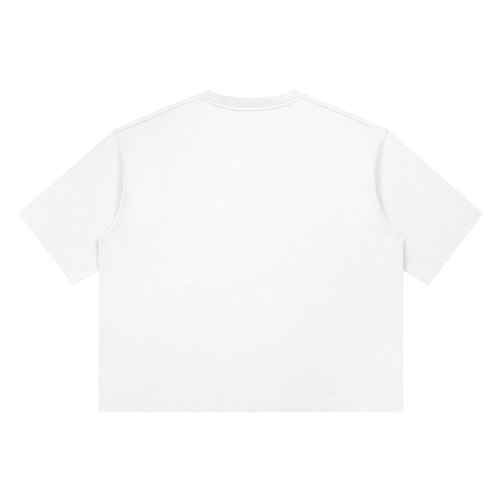 One Day At A Time Mid-Century Sunset Panel Tee in White, back view.