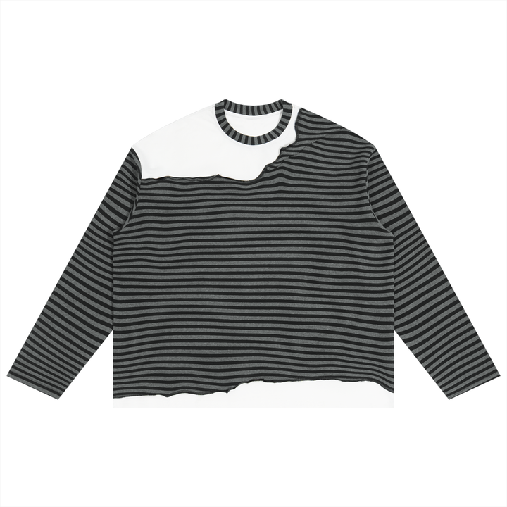 men t shirt Striped Panel Boxy Long Sleeve T-Shirt