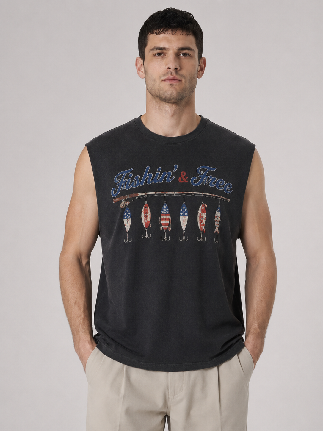 Fishin' And Free Lure Sleeveless Muscle Tank