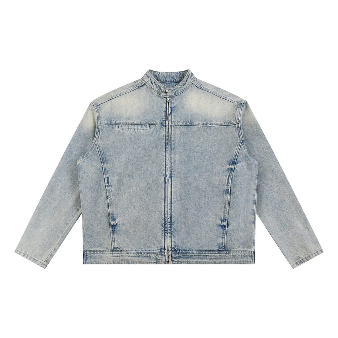 WOMEN COAT AND JACKET Vintage Wash Zip Denim Jacket