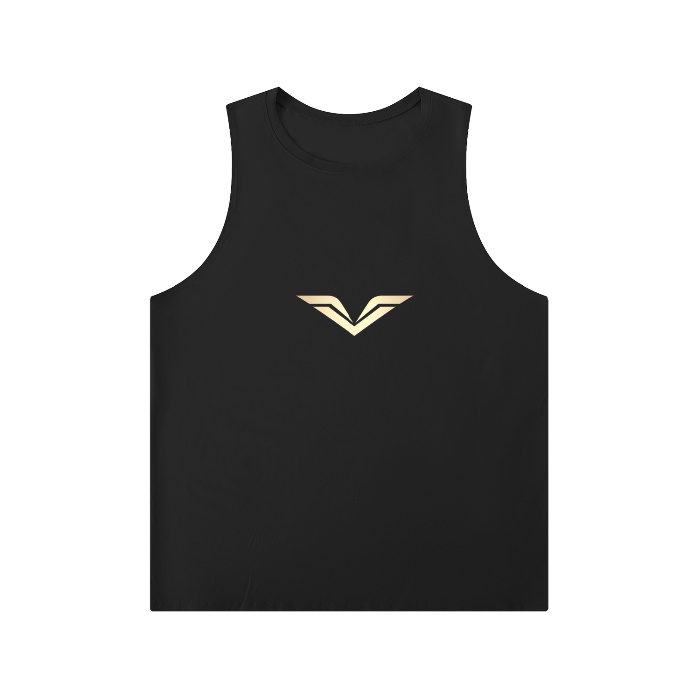 Wing Logo Crewneck Tank Top — Teal in Black, flat lay.