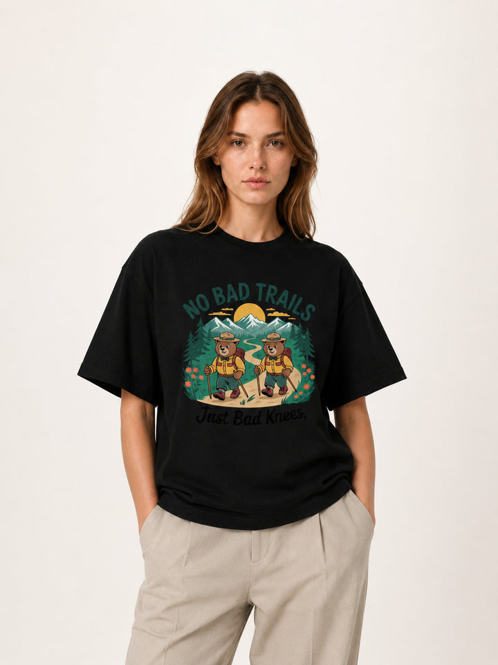 hiking lover No Bad Trails Just Bad Knees Ranger Bear Tee