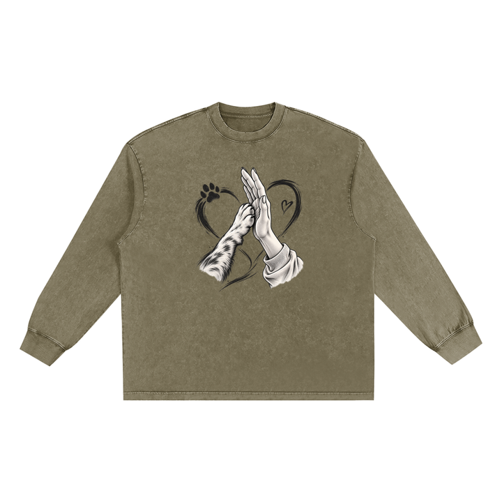 MOM LOVER Wing Logo Snow-Washed Frayed Long Sleeve Tee