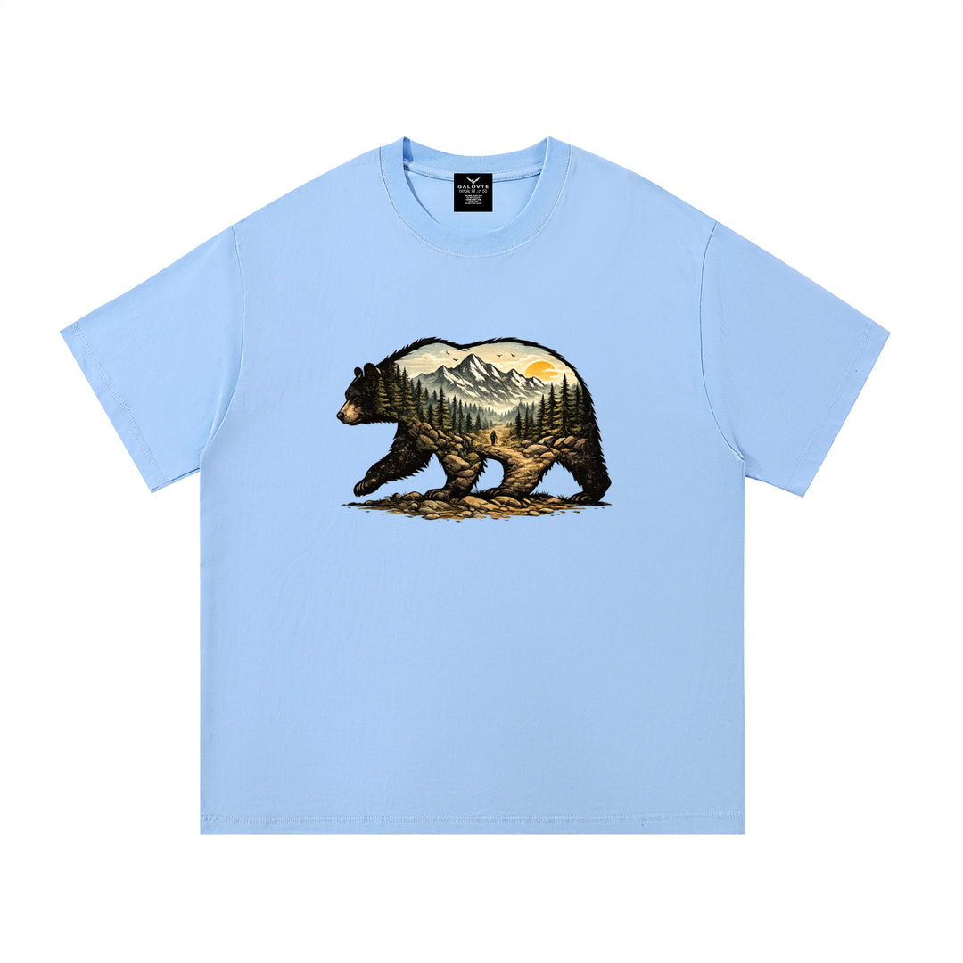 hiking lover Bear Double Exposure Mountain Landscape Tee