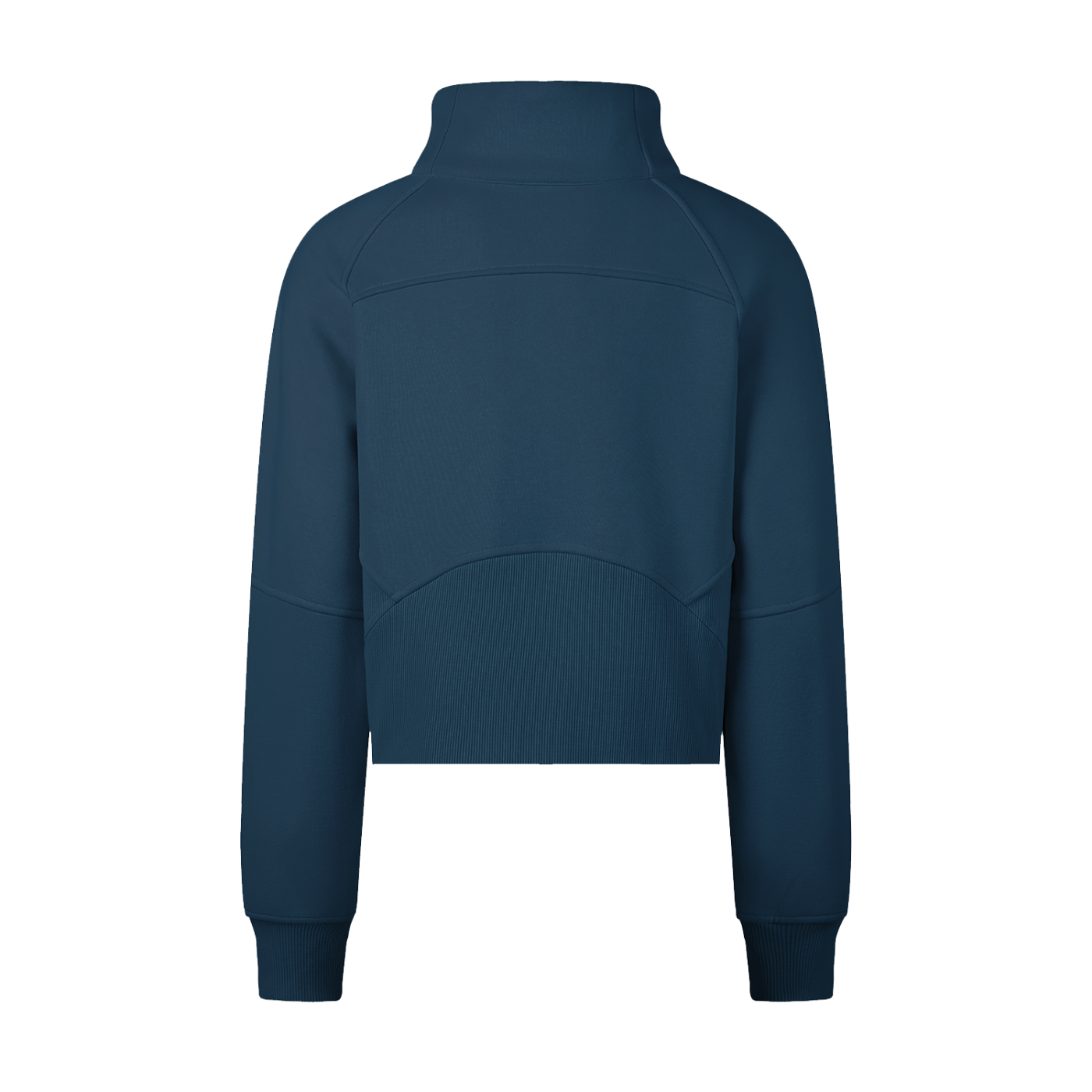Wing Logo Cropped Half-Zip Hooded Sweatshirt in Navy Blue, back view.