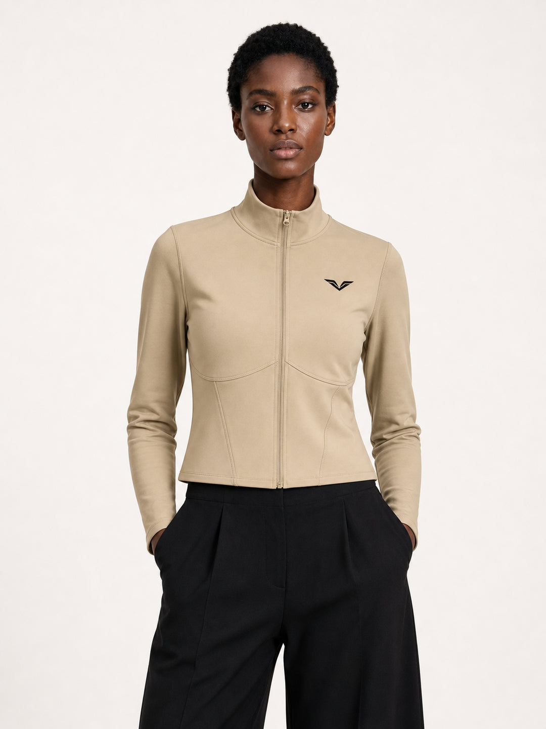 women gym wear Cropped Full-Zip Sports Jacket — Sand