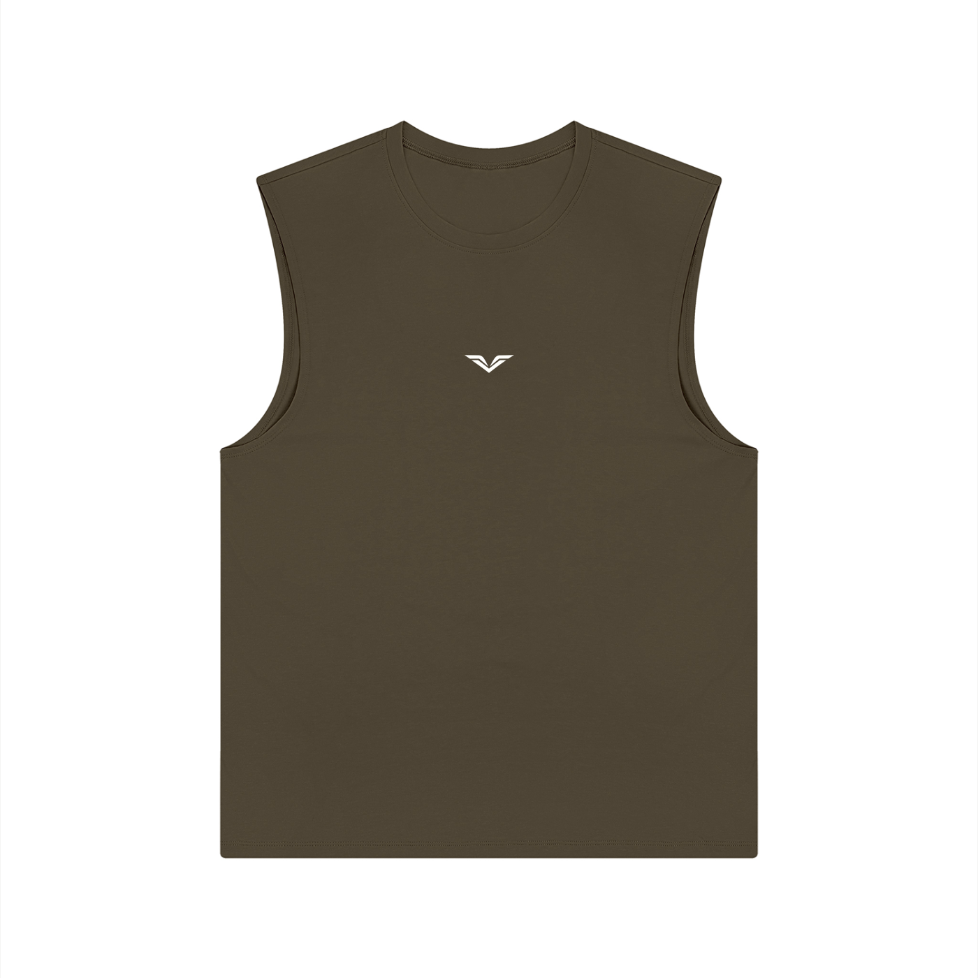 Wing Logo Performance Training Tank in Coffee, flat lay.