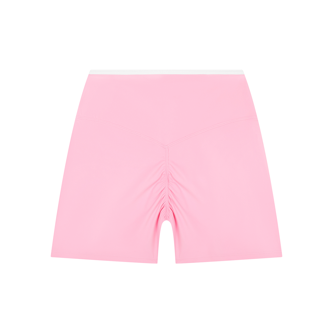 GALOVTE Colour-Block High-Rise Yoga Shorts in Light Pink, back view.