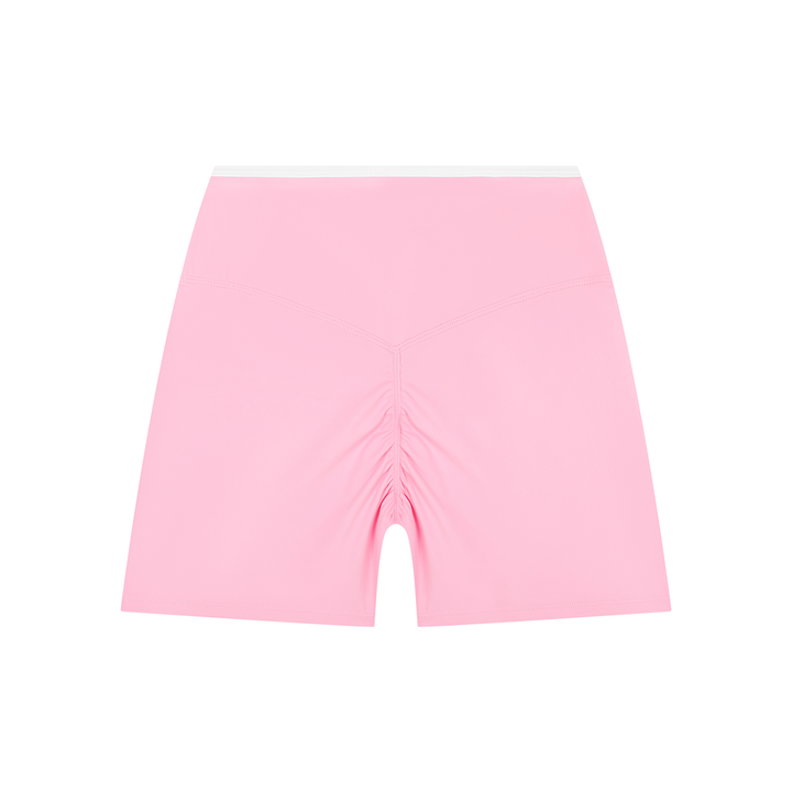GALOVTE Colour-Block High-Rise Yoga Shorts in Light Pink, back view.