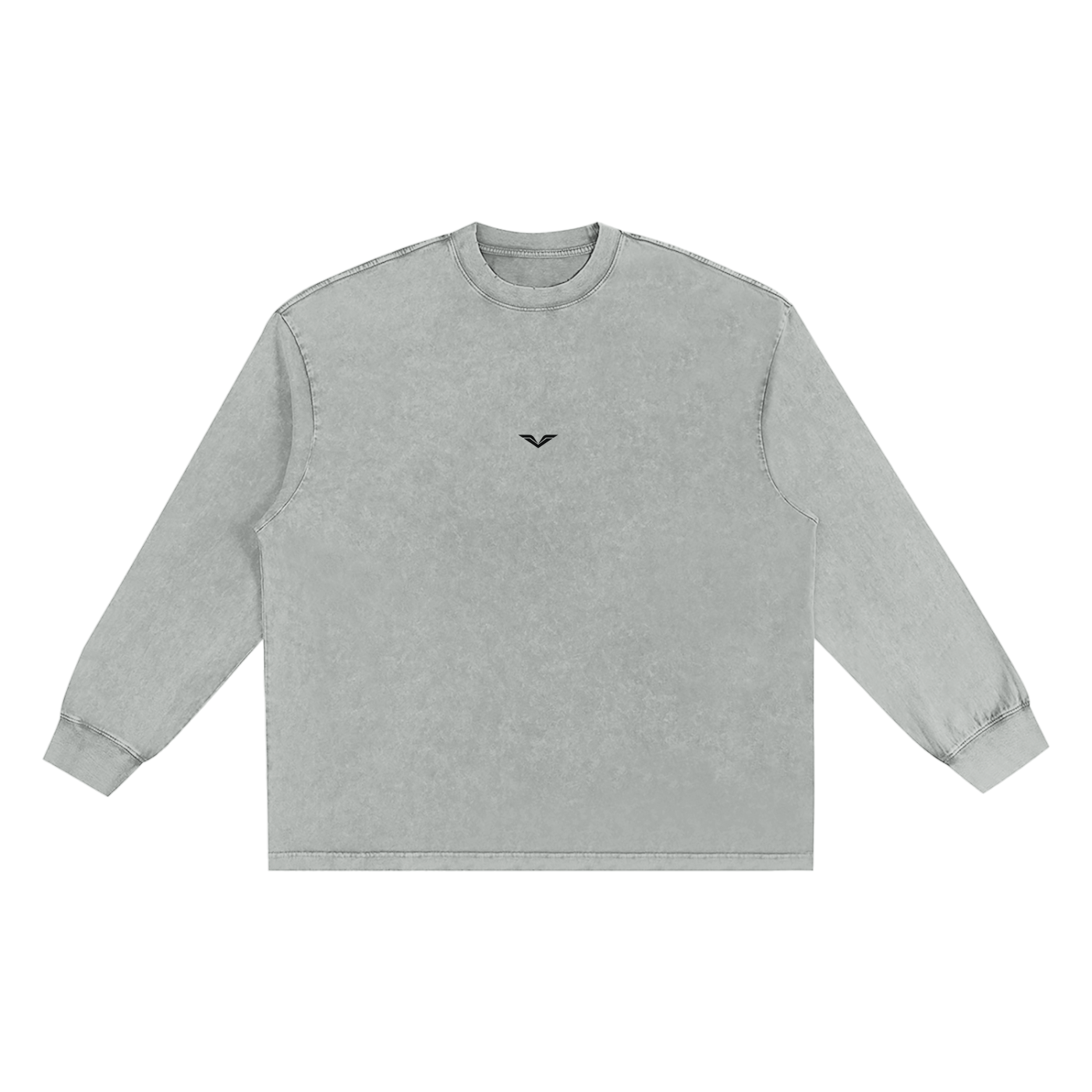 Wing Logo Snow-Washed Frayed Long Sleeve Tee in Light Gray, flat lay.