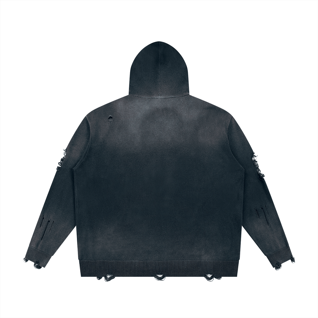 WOMEN HODDIES  Distressed Full Zip Sweater