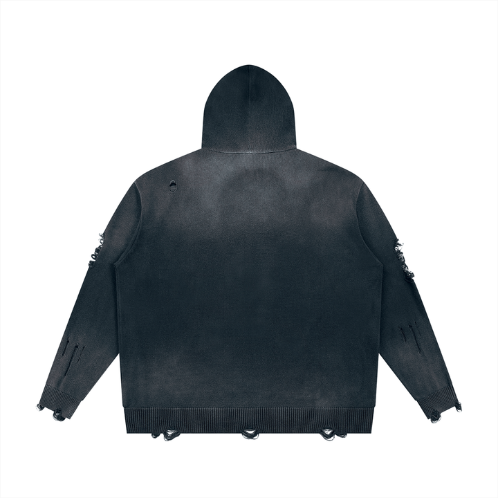 WOMEN HODDIES  Distressed Full Zip Sweater