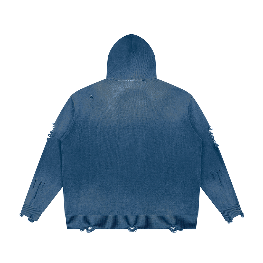 WOMEN HODDIES  Distressed Full Zip Sweater