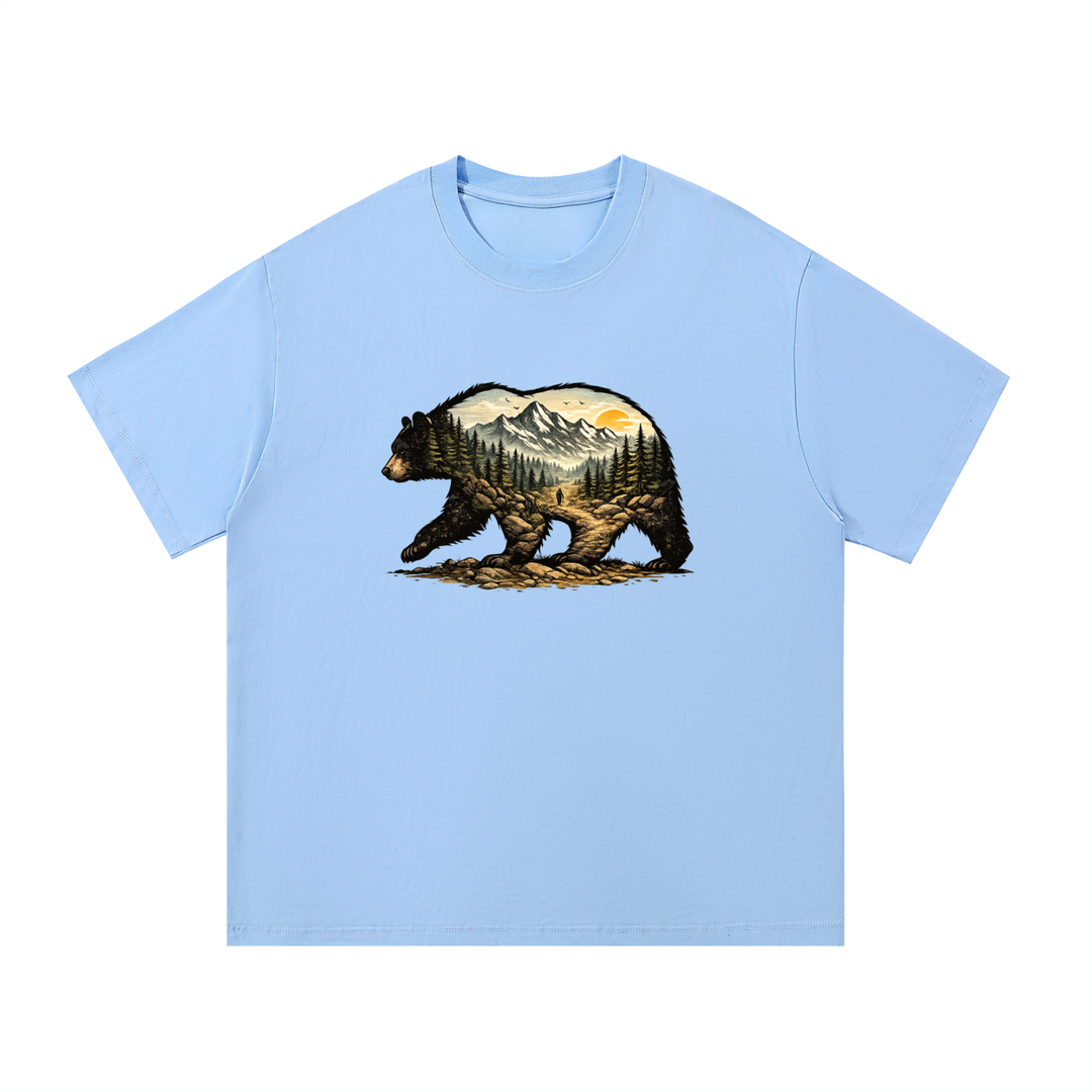 hiking lover Bear Double Exposure Mountain Landscape Tee