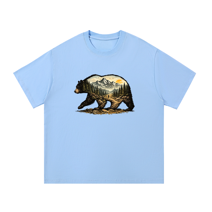 hiking lover Bear Double Exposure Mountain Landscape Tee