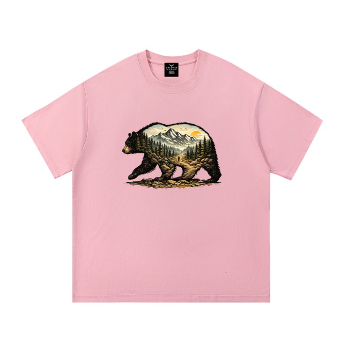 hiking lover Bear Double Exposure Mountain Landscape Tee