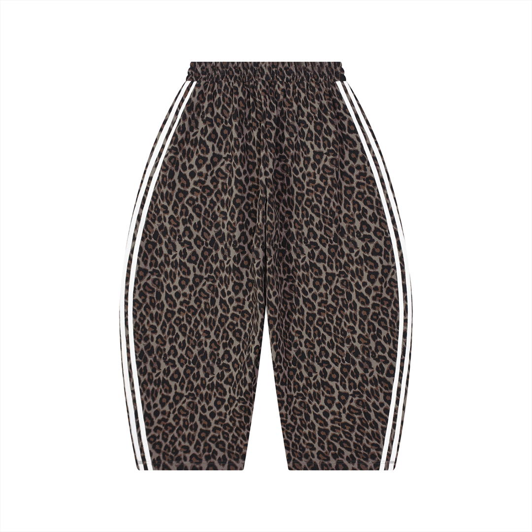 men brand Leopard Barrel Leg Sweatpants