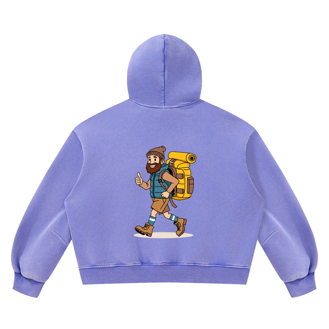 hiking lover Vintage Wash Boxy Fleece Hoodie