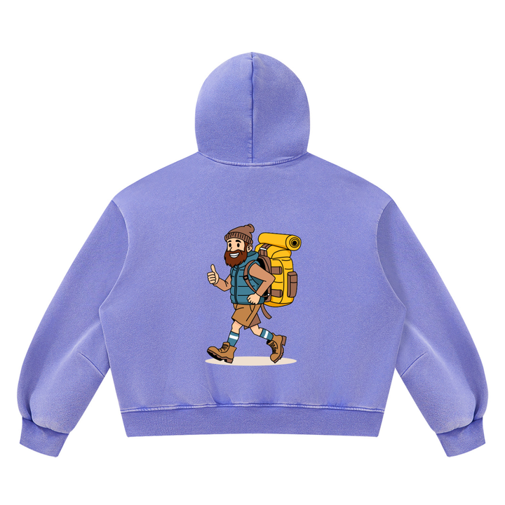 hiking lover Vintage Wash Boxy Fleece Hoodie