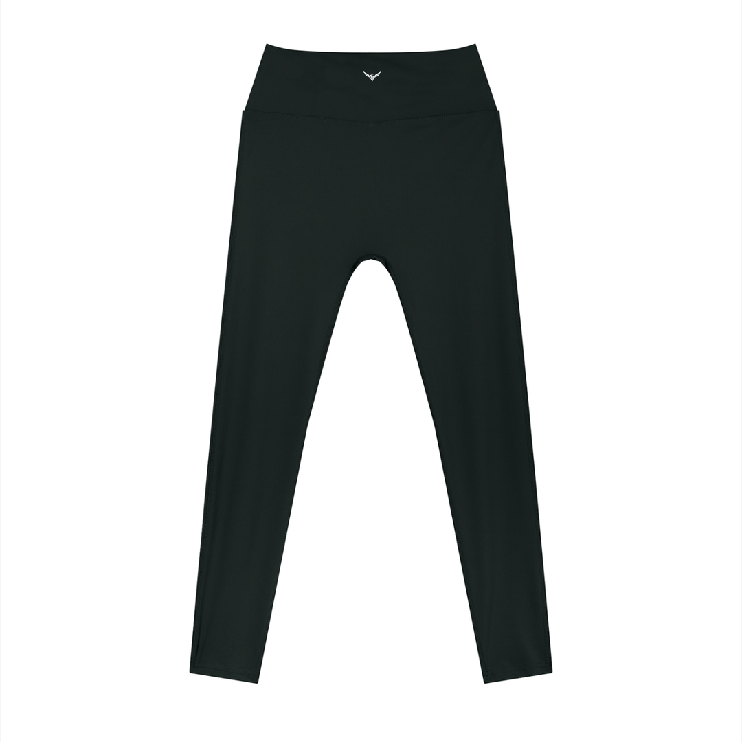 Wing Logo High-Rise Ankle Leggings in Black, flat lay.