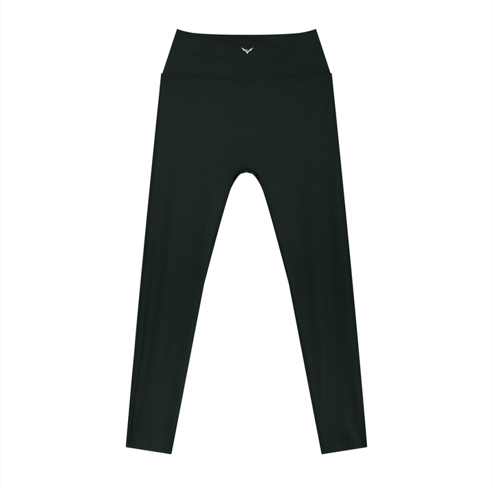 Wing Logo High-Rise Ankle Leggings in Black, flat lay.