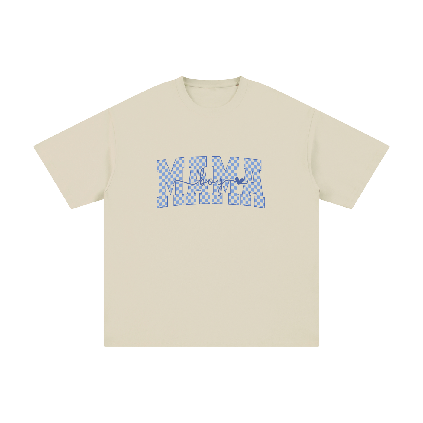 Mama Checkerboard Retro Typography Tee in Light Apricot, flat lay.