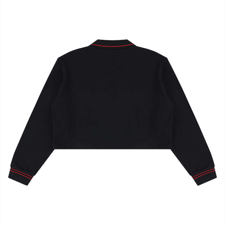 women hoddies Contrast Tipped Collared Crop Sweatshirt