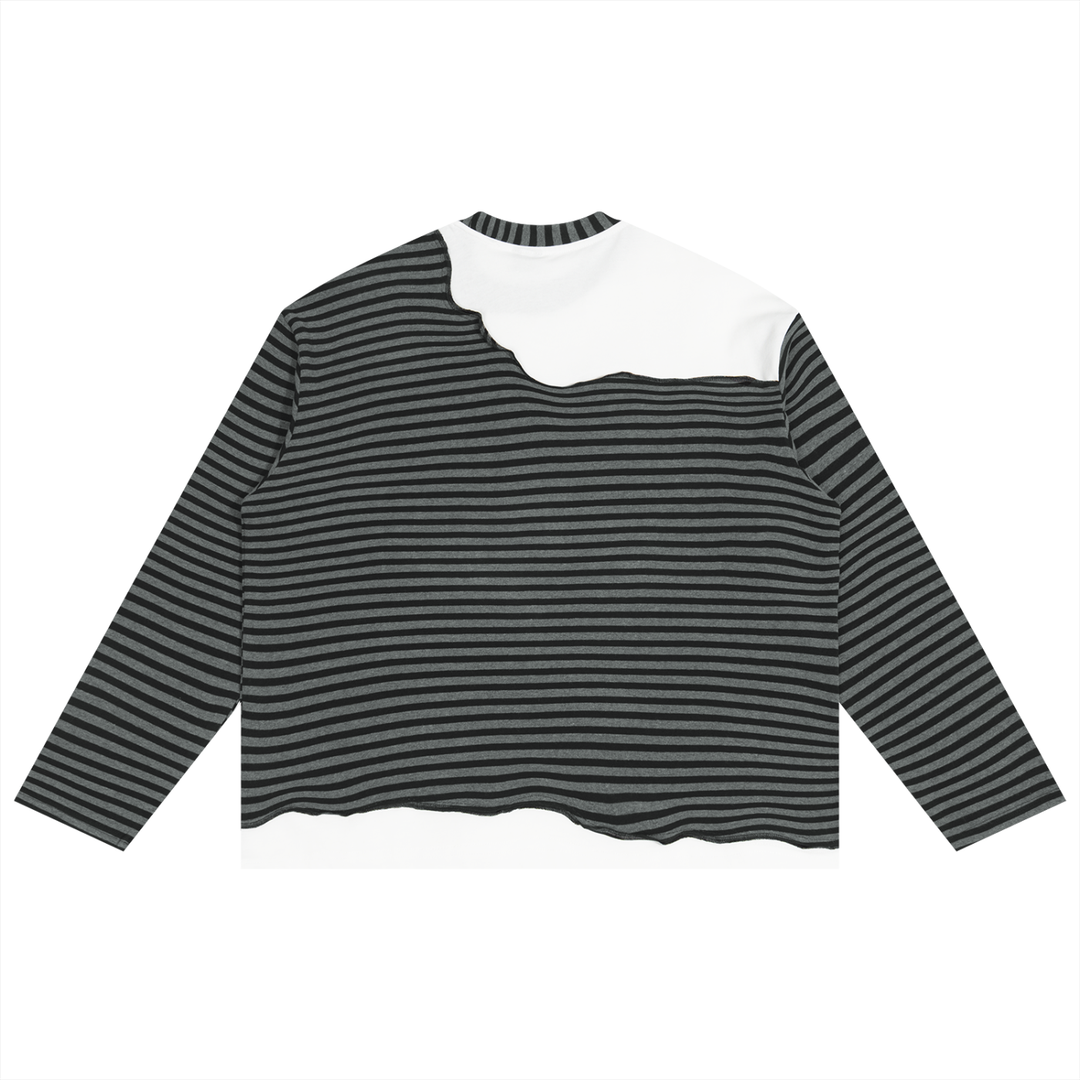 men t shirt Striped Panel Boxy Long Sleeve T-Shirt