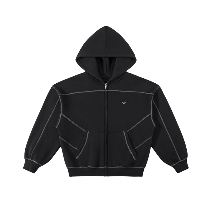 MEN HODDIES Wing Logo Contrast Stitch Boxy Zip Hoodie