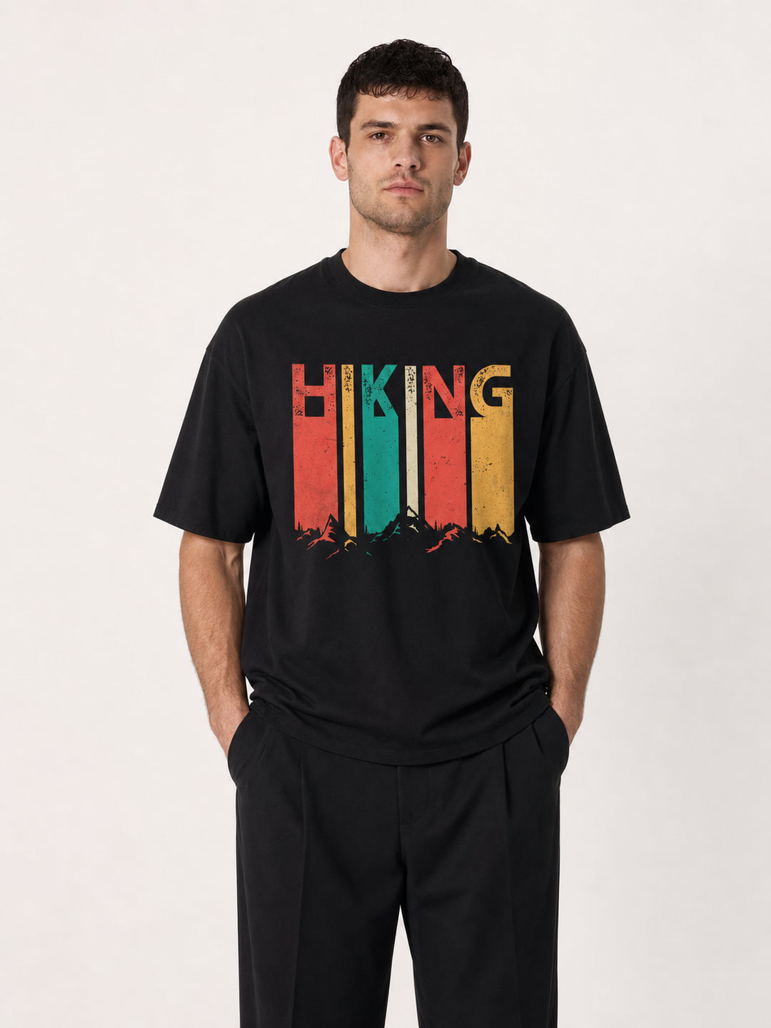 Hiking Retro Vintage Stripe Typography Tee