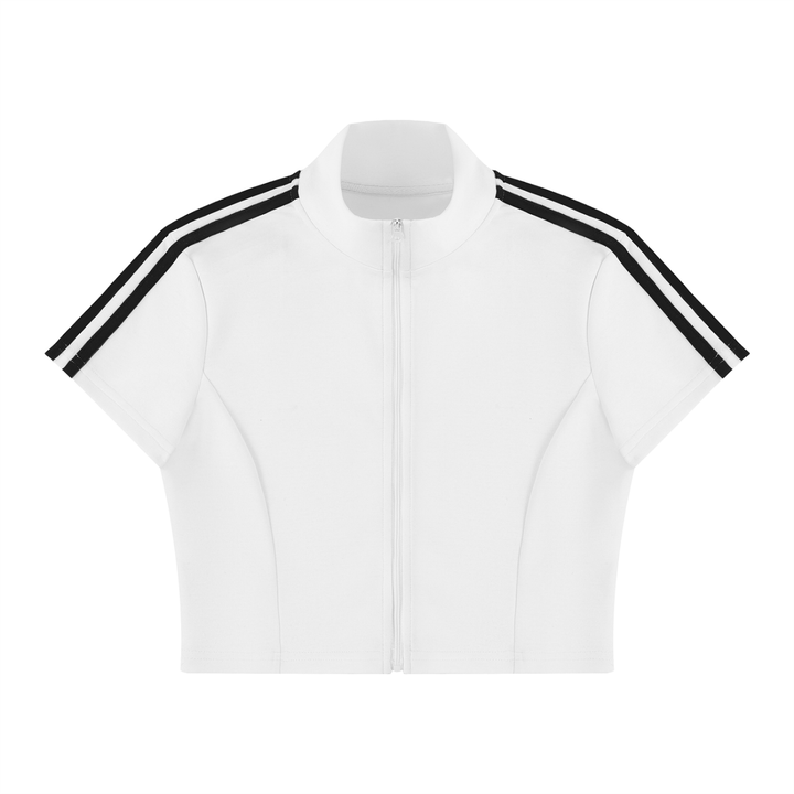 Women brand  Cropped Full Zip Short Sleeve T-Shirt