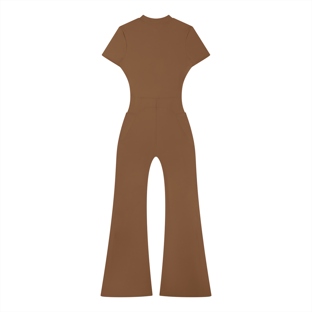 Women’s one piece Tight Flared Leg Quarter-Zip Jumpsuit