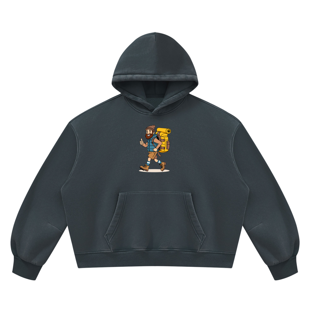 hiking lover Vintage Wash Boxy Fleece Hoodie