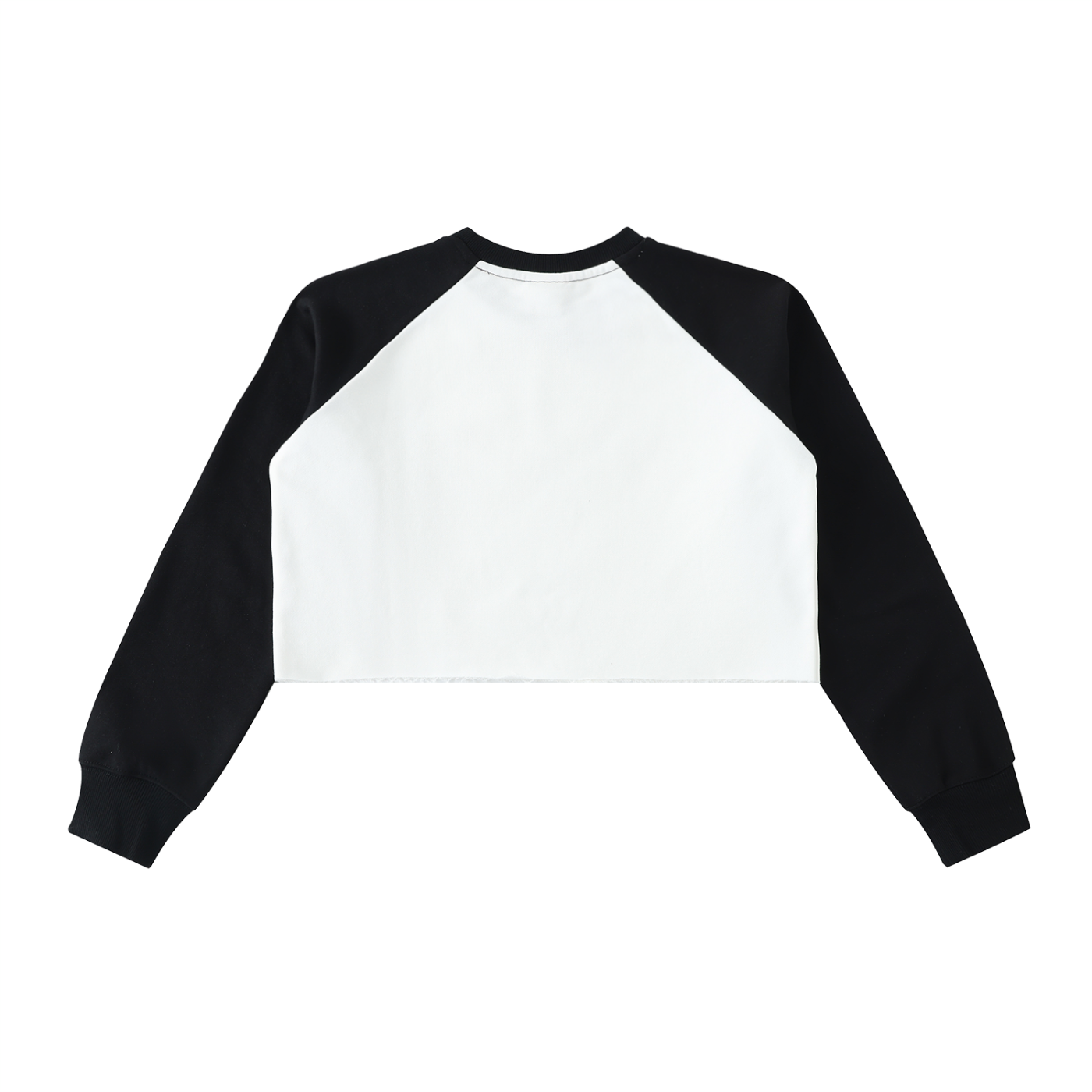 Wing Logo Raw Hem Colour-Block Crop Sweatshirt in Beige with Black, back view.