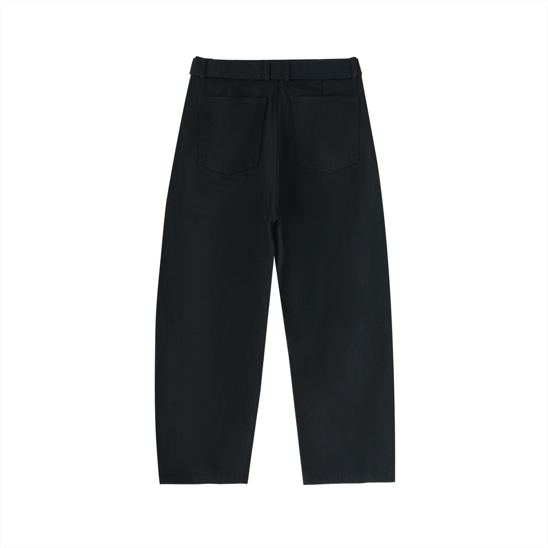 WOMEN PENT Belted Barrel-leg Chino Pants