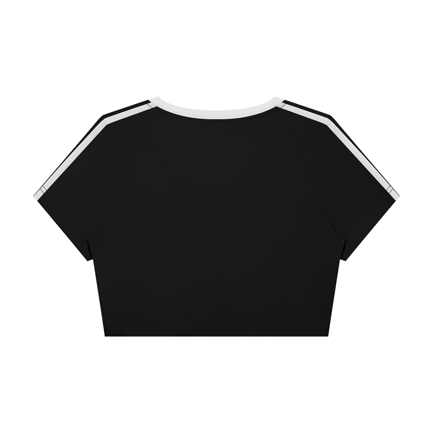 Wing Logo Colour-Block V-Neck Crop Tee in Black, back view.