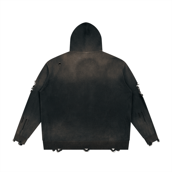 WOMEN HODDIES  Distressed Full Zip Sweater