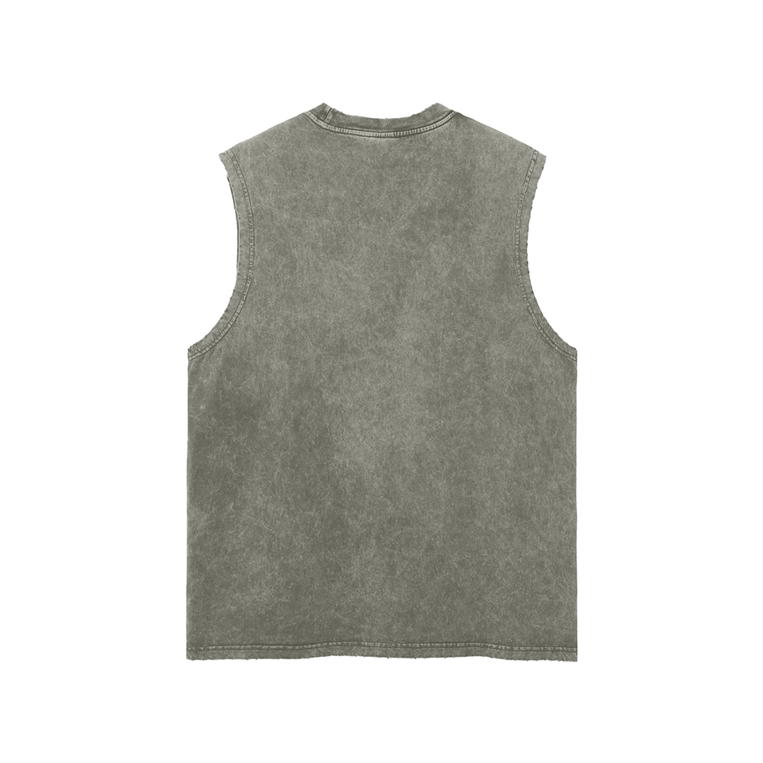 men gym wear Washed Frayed Hem Tank Top