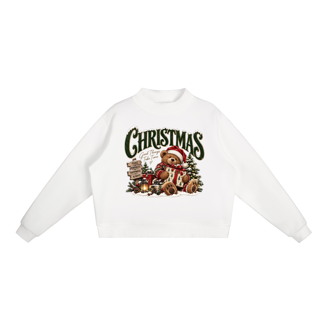 women graphic  Fleece Mock-Neck Crew Sweatshirt