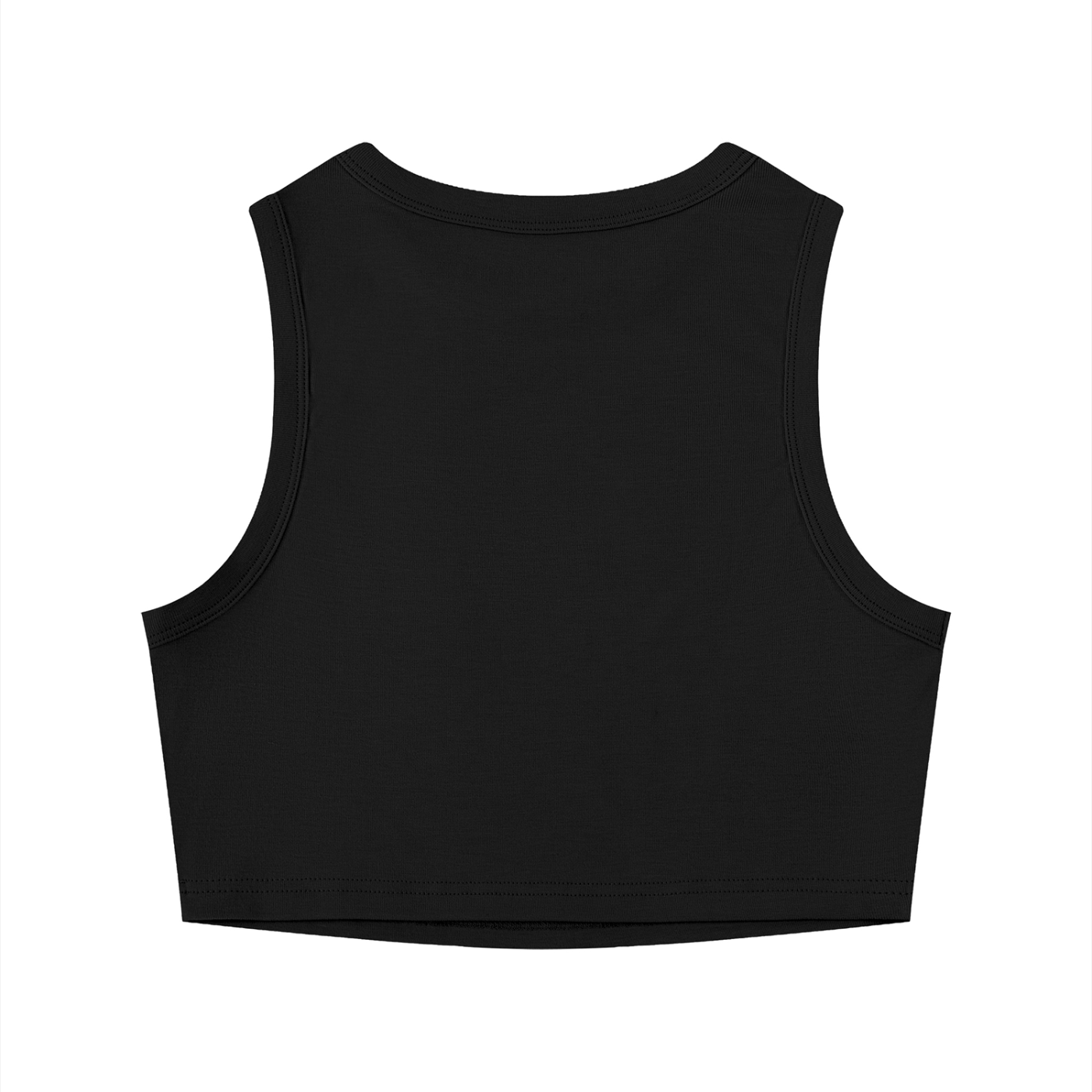Wing Logo Fitted Crewneck Crop Tank in Black, back view.