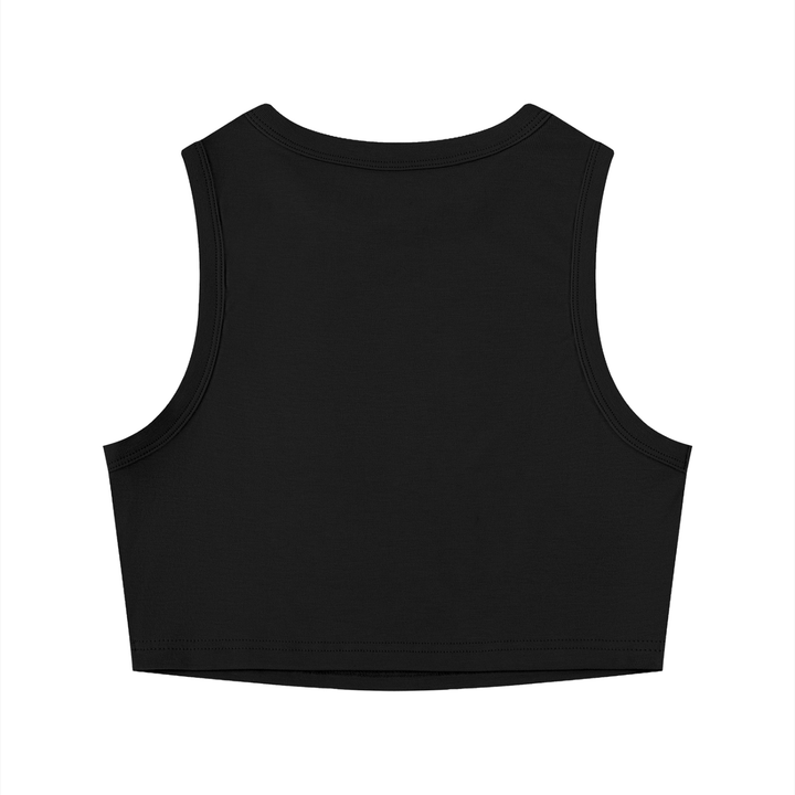 Wing Logo Fitted Crewneck Crop Tank in Black, back view.