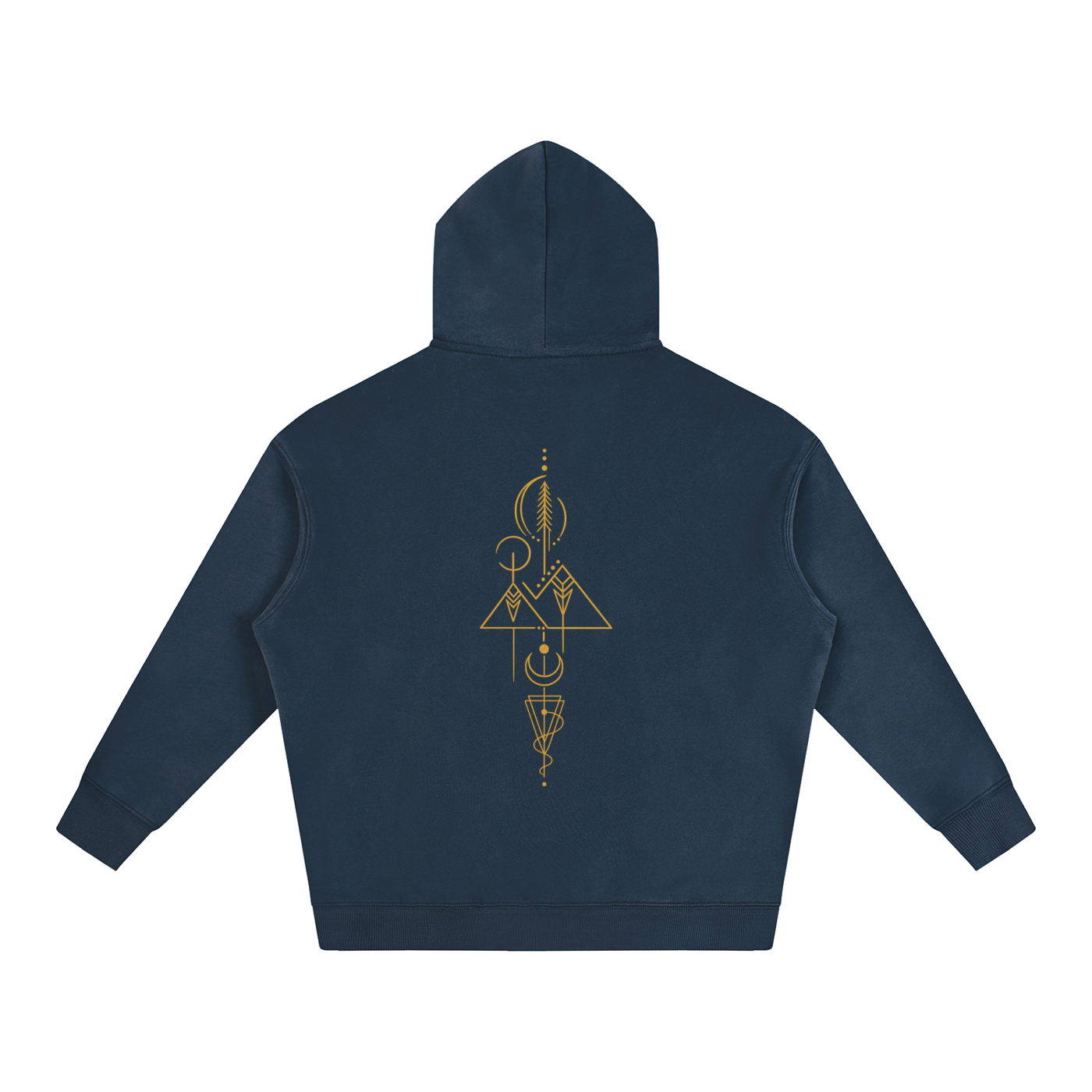 Wing Logo Oversized Fleece Hoodie — Navy in Navy Blue, back view.