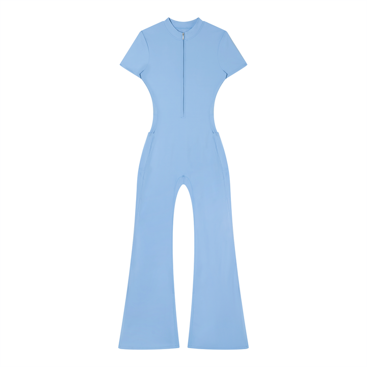 Women’s one piece Tight Flared Leg Quarter-Zip Jumpsuit