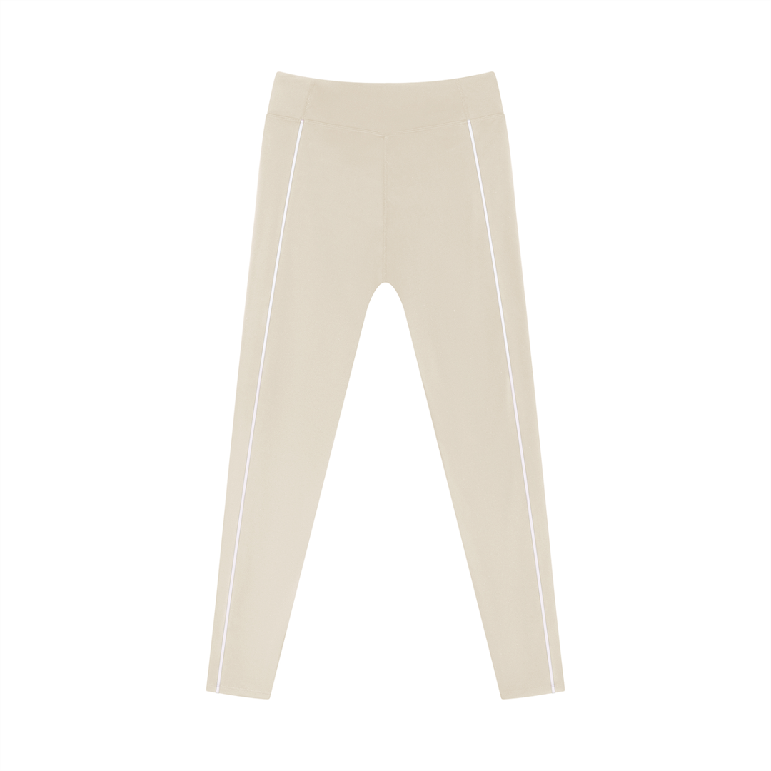 Wing Logo Contrast Piping High-Waist Leggings in Light Apricot, back view.